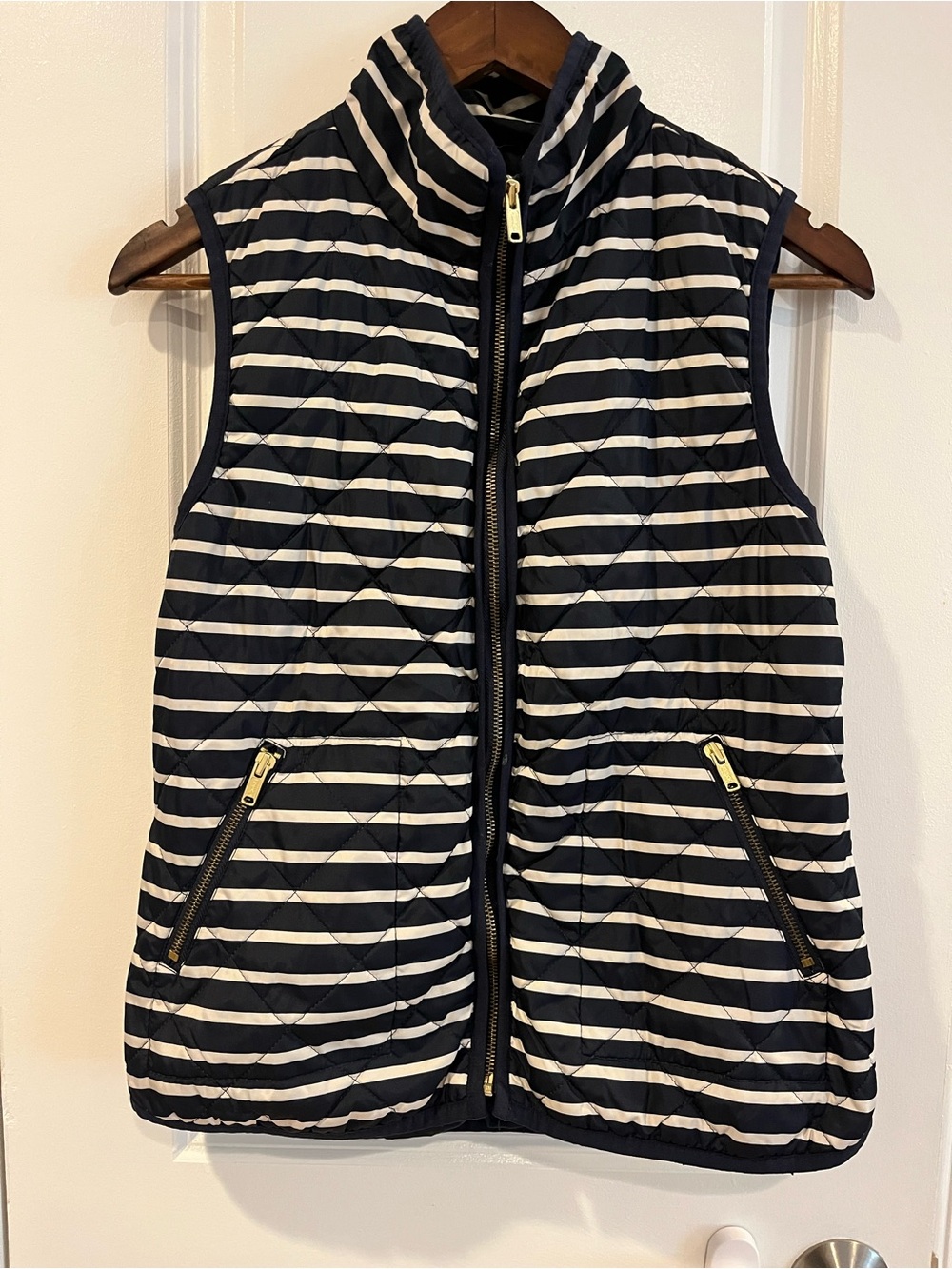 Old Navy Deep Navy and White Striped Quilted Vest